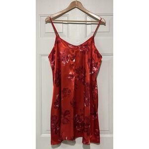 Vintage Barbizon Nightgown Red Tropical Floral Spaghetti Straps Sz XL